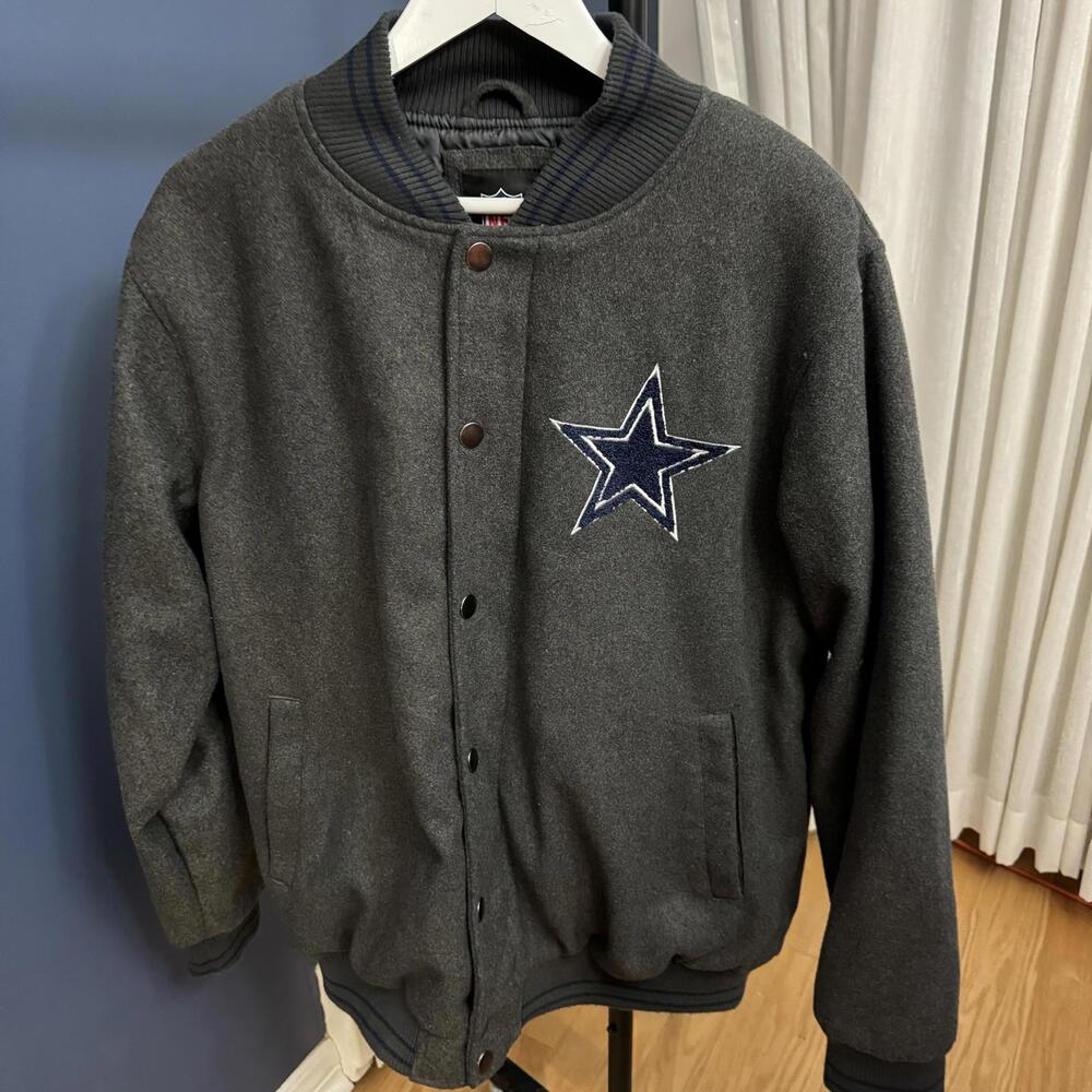 Dallas Cowboys Varsity Jacket, Retro Grey w/ Blue Star Logo, Padded, Mens Large